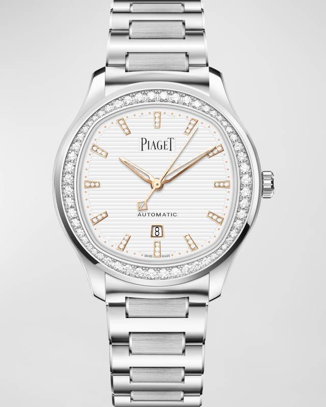 36mm Polo Diamond Watch with Bracelet Strap, White